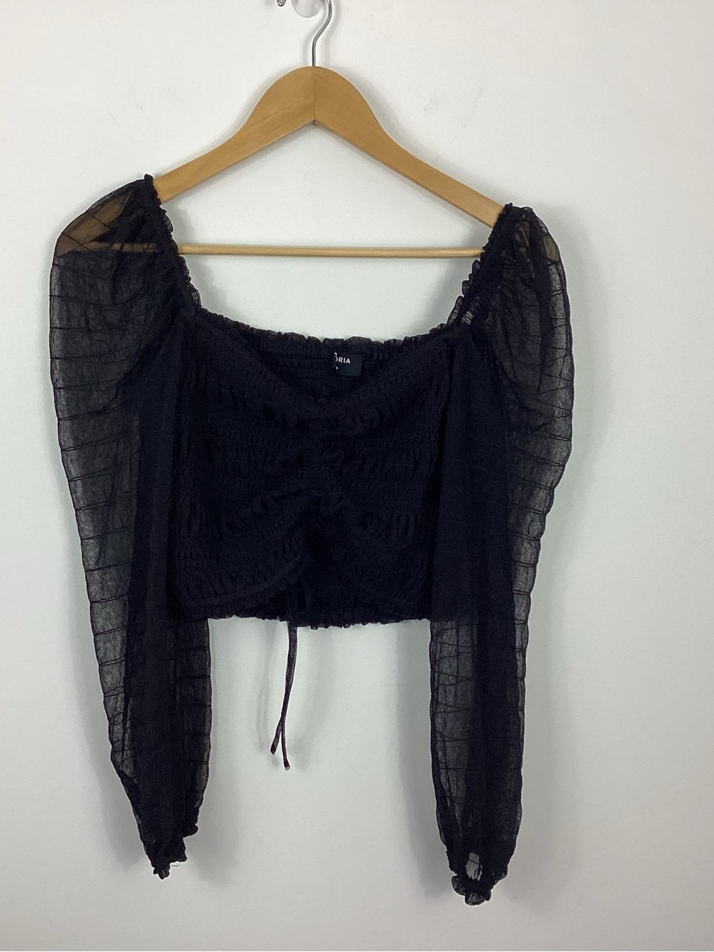 Storia Smocked Ruched Mesh Crop Top Size Medium